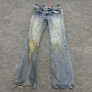 Dickies Jeans Womens Size 1 Blue Bootcut Low Rise Distressed Stained Frayed Hem
